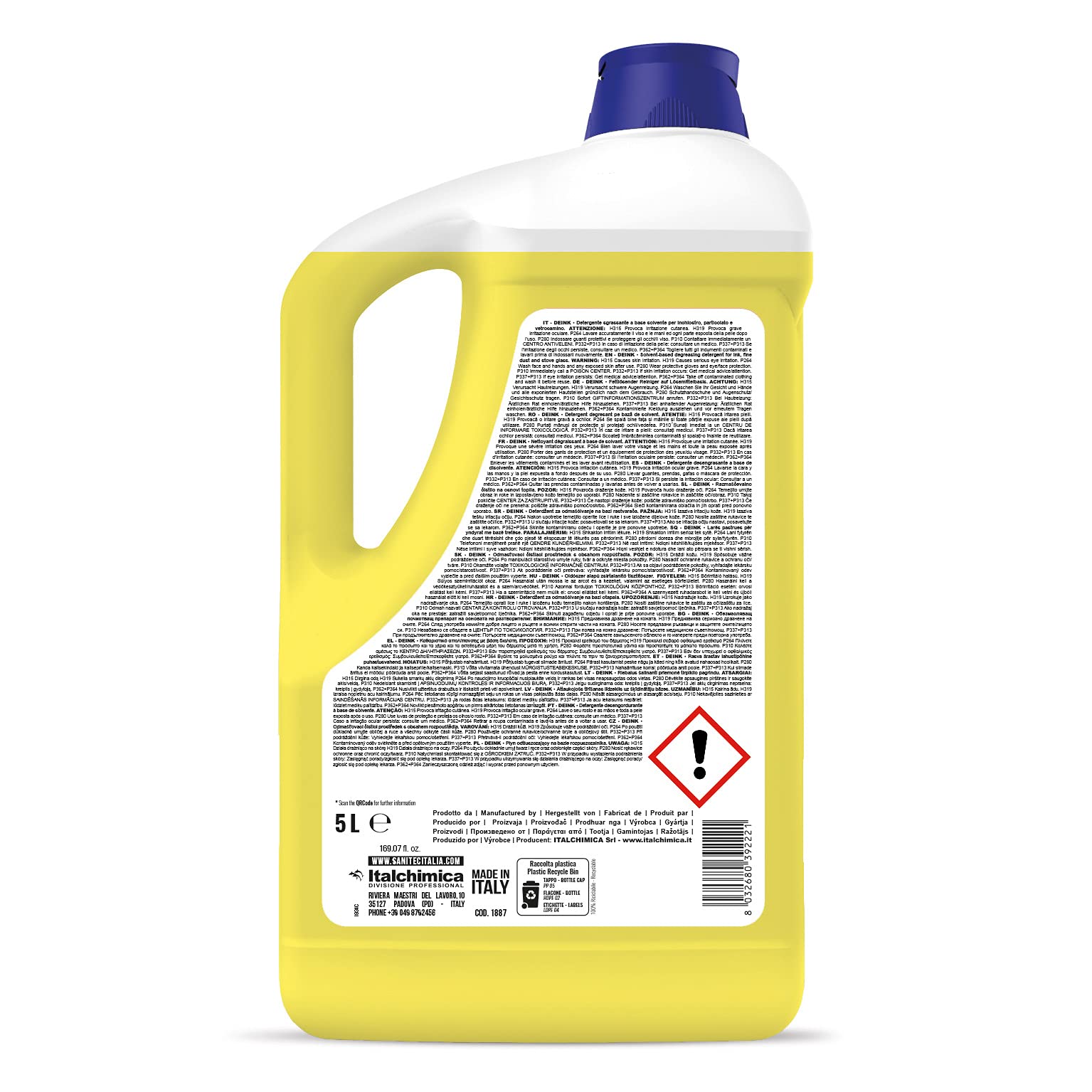 SANITEC igiene sicura Deink - Detersolvente Sgrassante per Inchiostro, Colla, Grasso, Graffiti e Vetrocamino - 5 kg