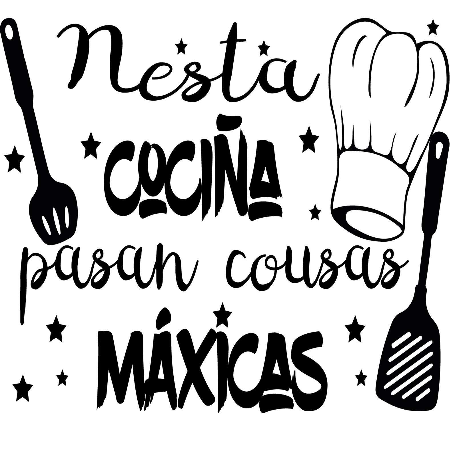 Adesivo da parete decorativo in Gallego"NESTA COCIÑA PASAN COUSAS MUSICAS" Adesivi da parete decorativi con frasi in galizio.Vinile decorativo per la casa Docliick DC-036-GAL
