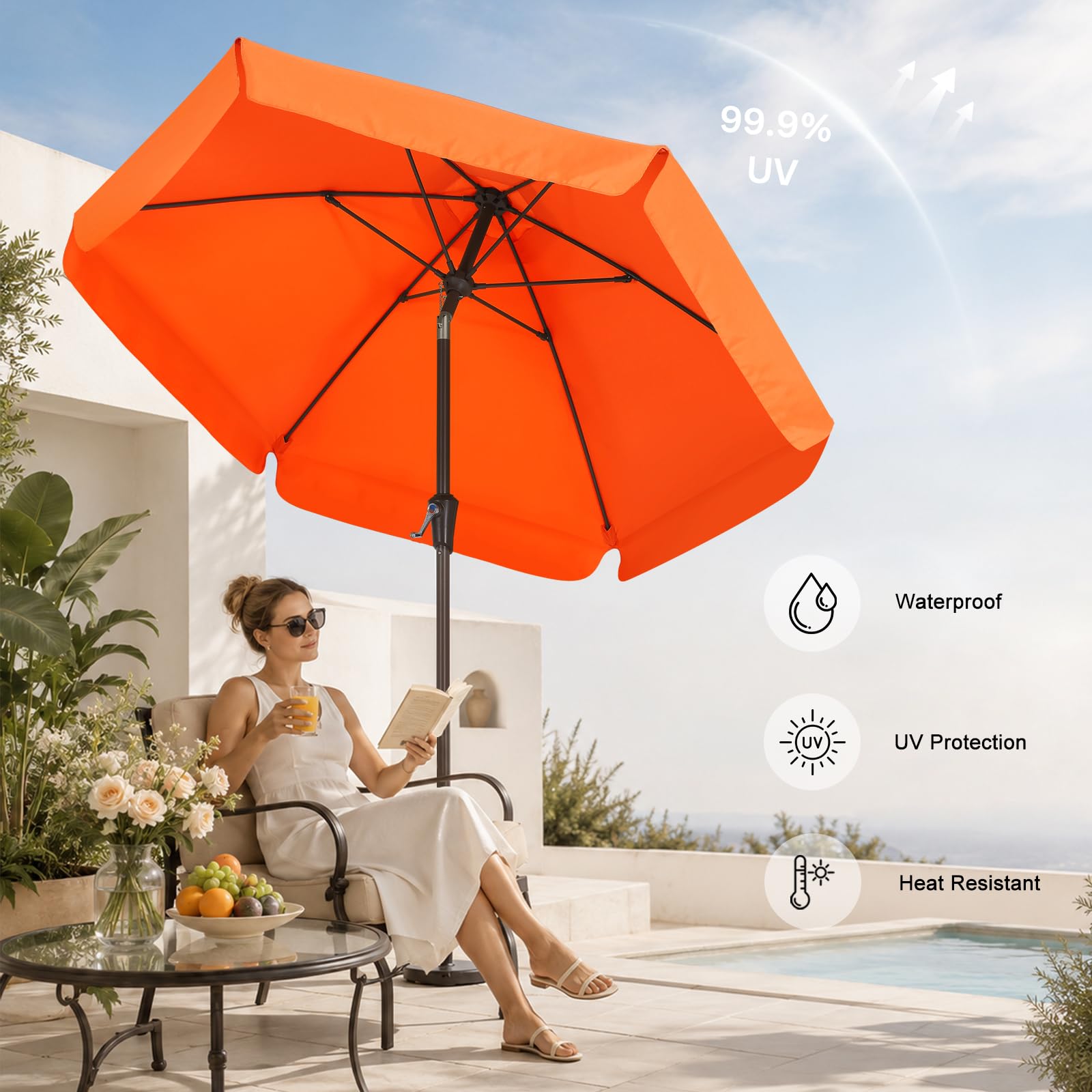 ABCCANOPY 7.5ft Scalloped Patio Umbrella, Outdoor Table Umbrella with Tilt and Crank, Fiberglass Ribs Deck Umbrella for Patio, Pool, Garden, Picnic (Orange) : Patio, Lawn & Garden