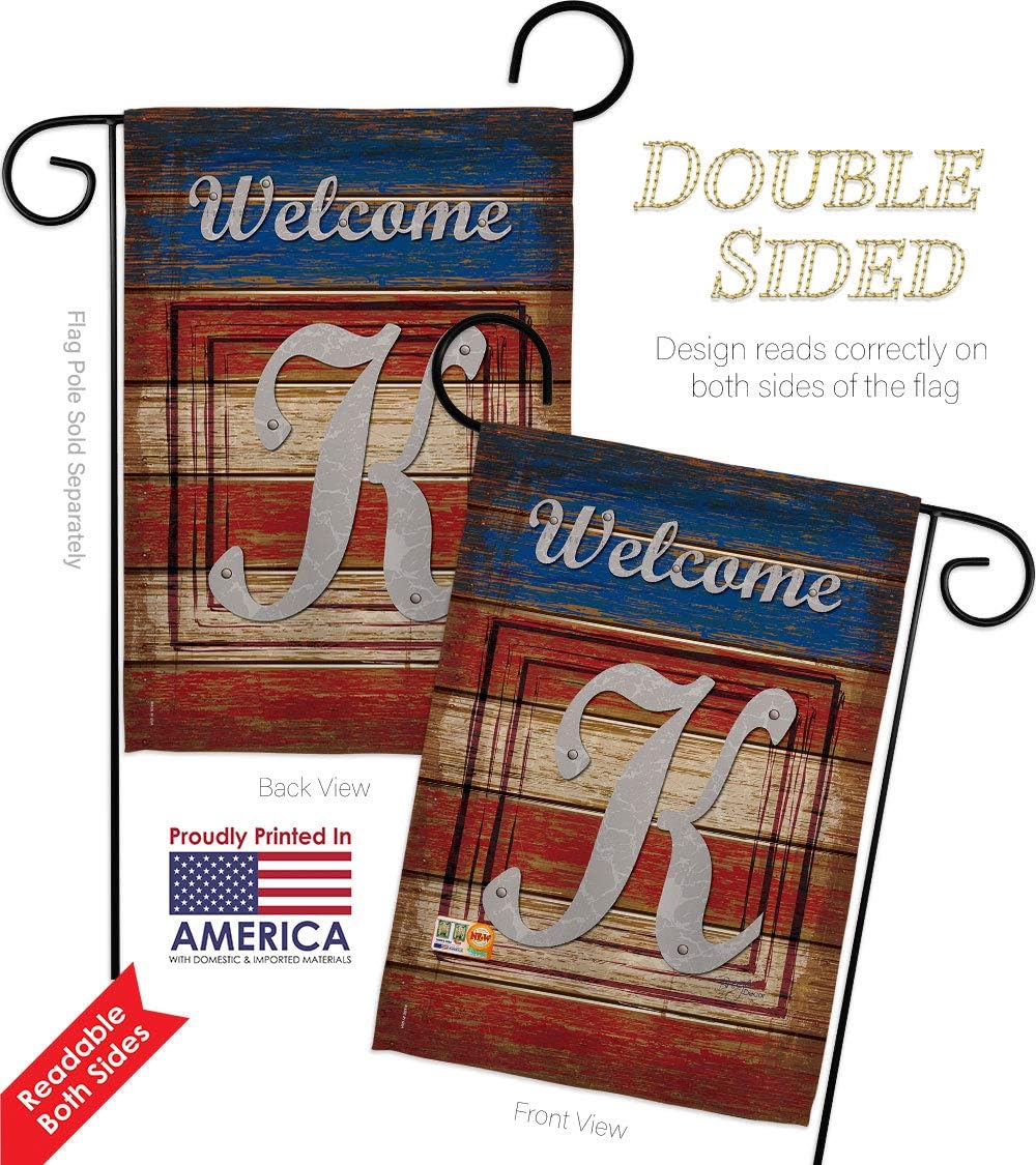 Patriotic K Initial Garden Flag Set Wood Dowel Monogram Americana Star and Stripes Patriotism Independence Memorial United State American Small Gift Yard House Banner Double-Sided 13 X 18.5