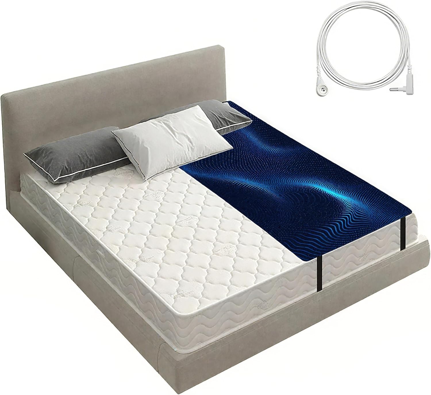 Grounding Mat for Bed, Conductive Earthing Mat for Improve Sleep, Relieve Stress, Premium PU Leather Anti-Slip Grounding Pad with Grounding Cord, 27" * 76", Black, Fits Queen Size Bed