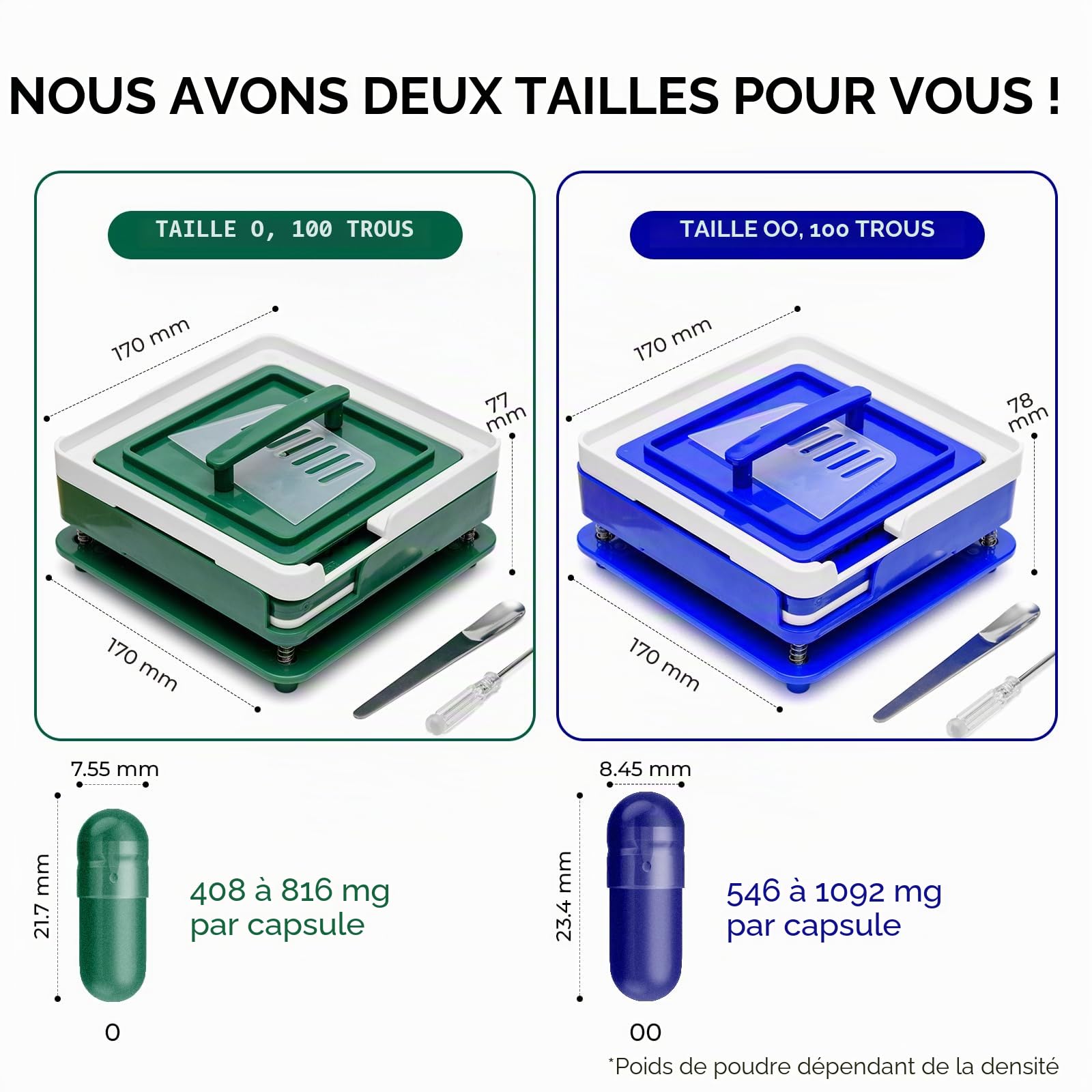 Machine de Remplissage de Capsules de Taille 0-Pour 100 Gélules, Remplisseur Utilisé avec des Gélules Vides Végétales ou de Gélatine Taille 0, Instructions Détaillées avec Manuel