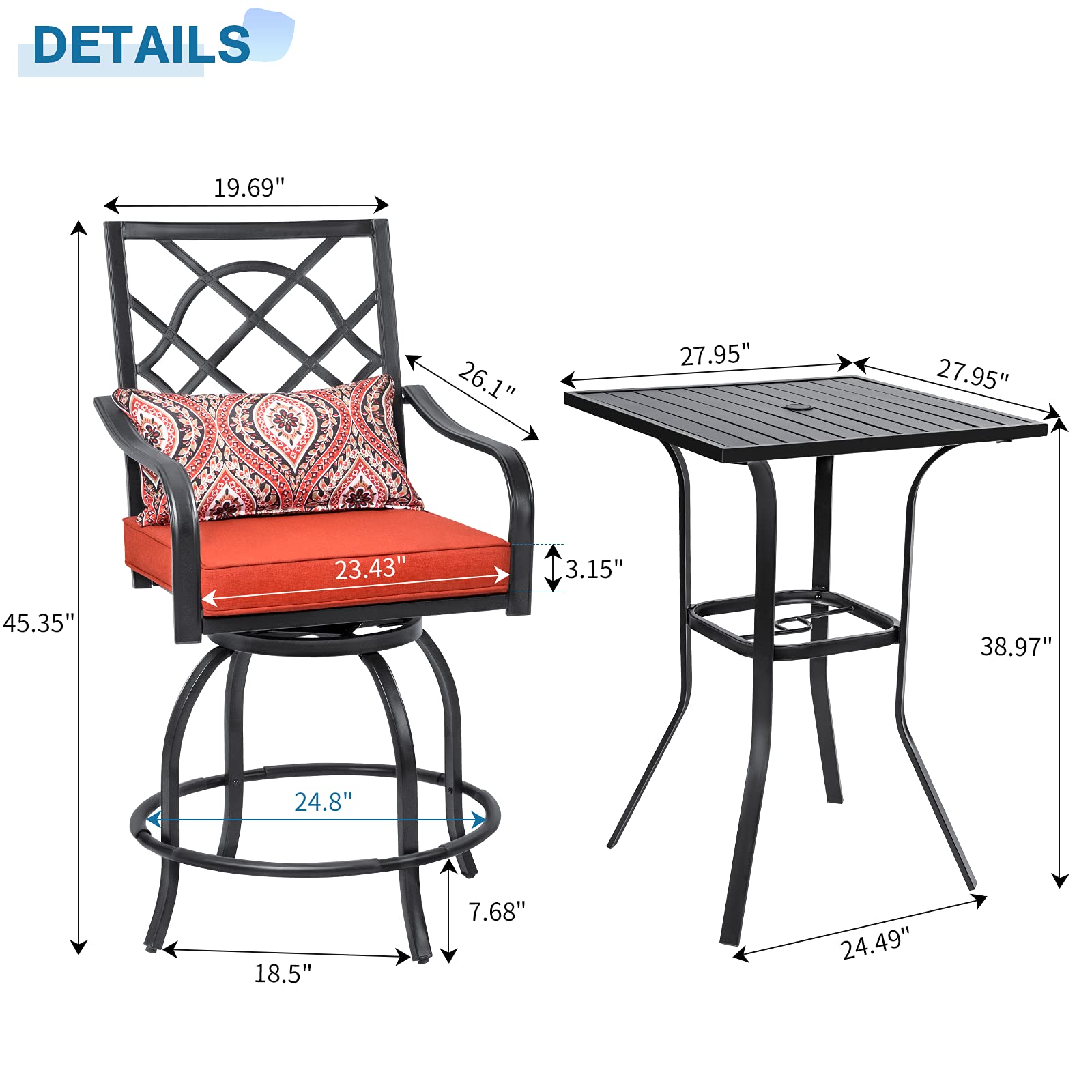 Buy Omelaza 3 Pcs Patio Swivel Bar Stools Set, Outdoor Bar Height