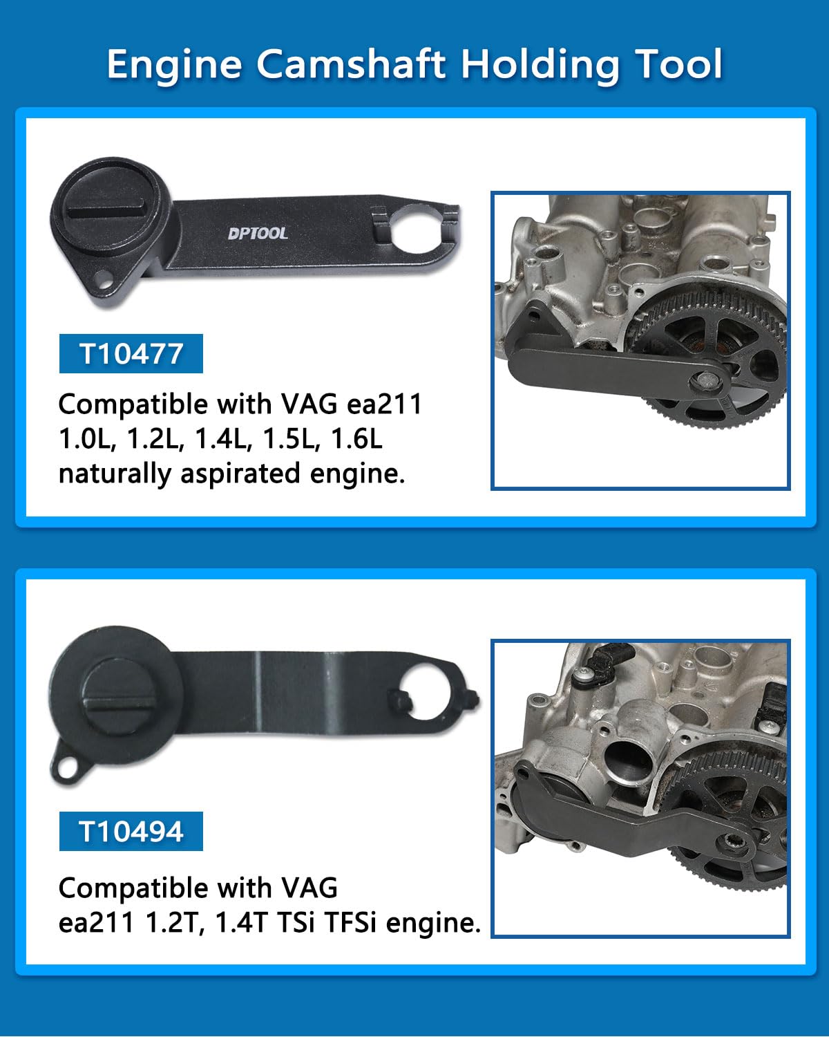 DPTOOL Set di 8 strumenti per la regolazione della distribuzione dell'albero a camme e dell'albero motore, per motori VAG EA211 1.0L 1.2L 1.4L 1.6L FSI TSI TFSI a benzina, compatibile con VW Audi A3