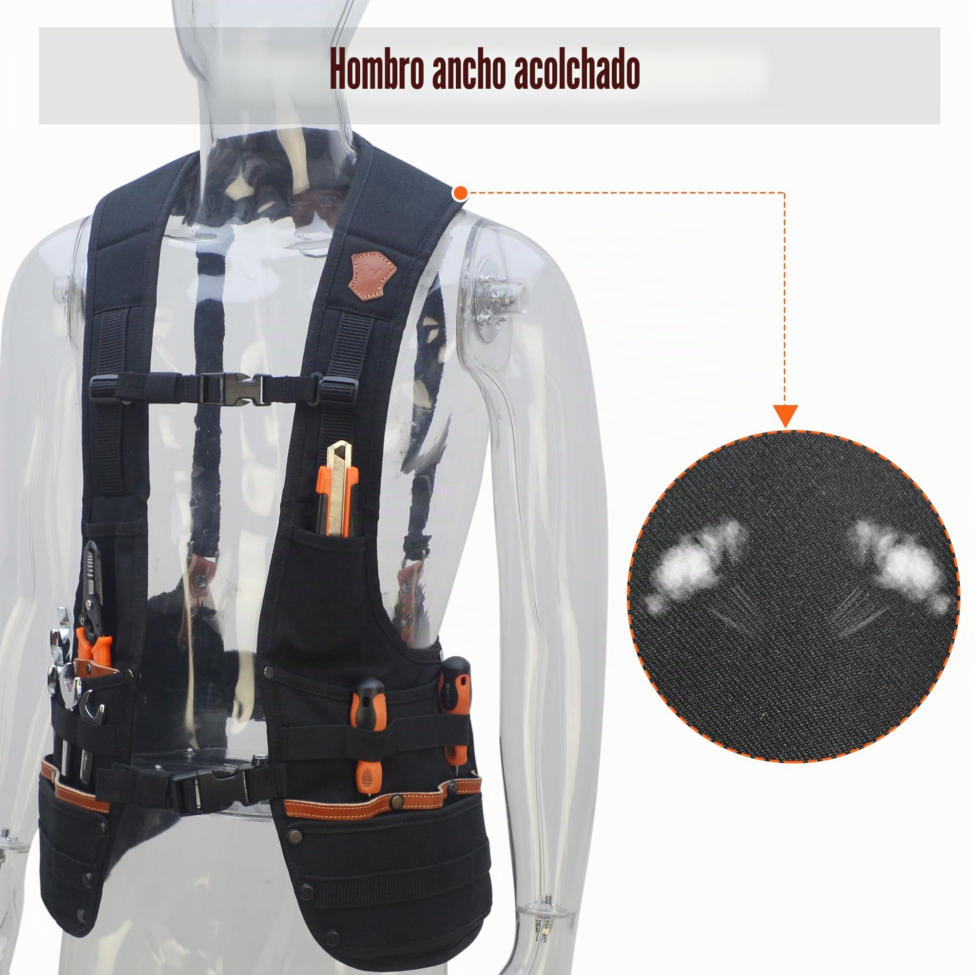 WELKINLAND parte superior-G - Chaleco de herramientas de piel para hombre, electricista, construcción y carpinteros con múltiples bolsillos, Negro -, Large