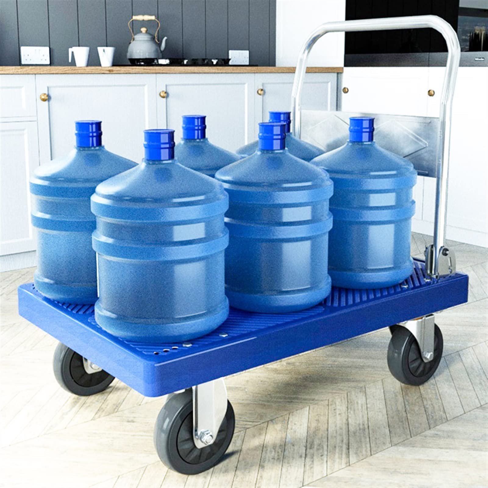 HeavyDu Faltbarer Schubwagen mit 4 Schwenkrädern, rutschfeste Plattform für müheloses Bewegen, ideal für Büro und Sto, tragbar, stabil, blau, Größe: 90 x 60 cm