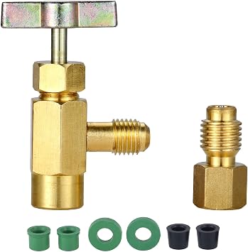 R134A Can Tap, Puncture R134a Refrigerant Dispenser with Tank Adapter | for 1/4" and 1/2" AC Charging Hoses Bottle Opener, Freon Can Tap with 6Pcs Hose Gasket for Freon Air Conditioning Systems