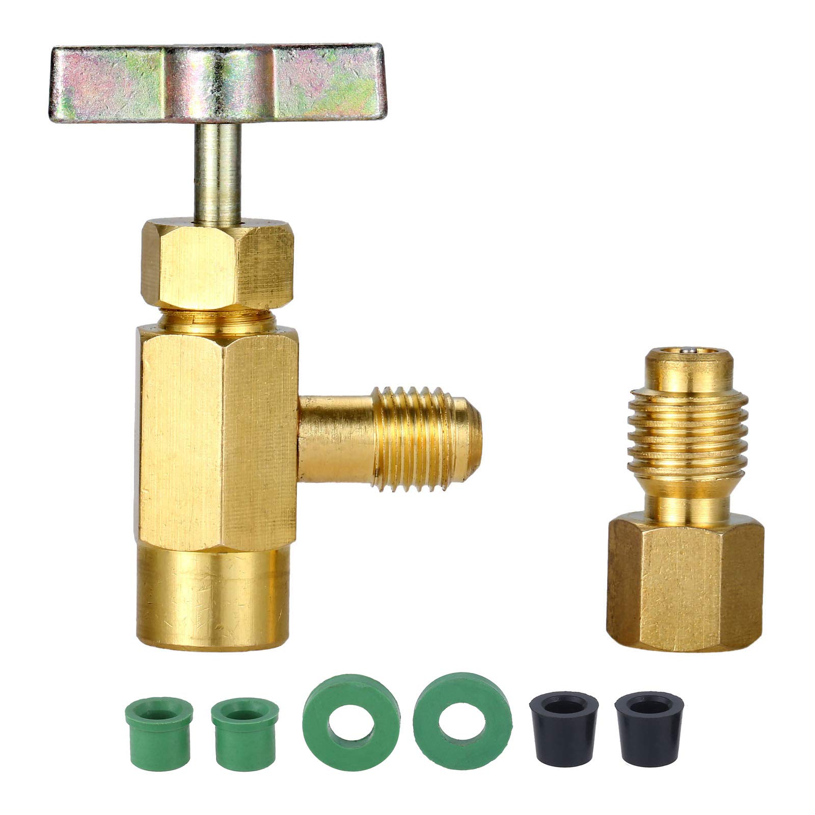 gohantee Refrigerant can tap Kit with Tank Adapter 1/4 SAE Female and 1/2 Male - R134A Can Tap 1/2 to 1/4 SAE Bottle Opener, 6Pcs Hose Gasket for AC Freon Charging Hose