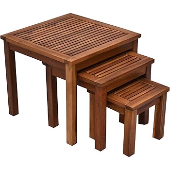 EMAKO Beistelltisch 3er Set klein deko rund holz Holztisch Balkontisch