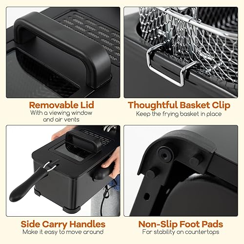 Miniatura 5 de COSTWAY Freidora de 3 litros con canasta, freidora de aceite eléctrica de 1700 W con filtración de aceite, tapa con ventana de visión, temporizador