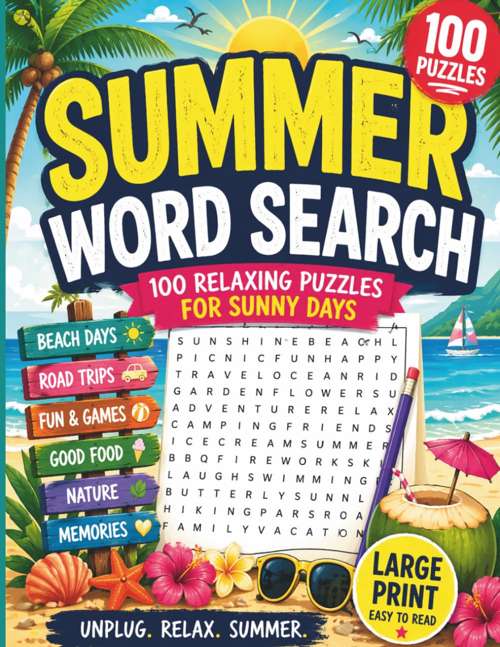 Summer Word Search: 100 Relaxing Puzzles for Sunny Days| Large Print Book for Relaxation, Fun, and Nostalgic Summer Memories