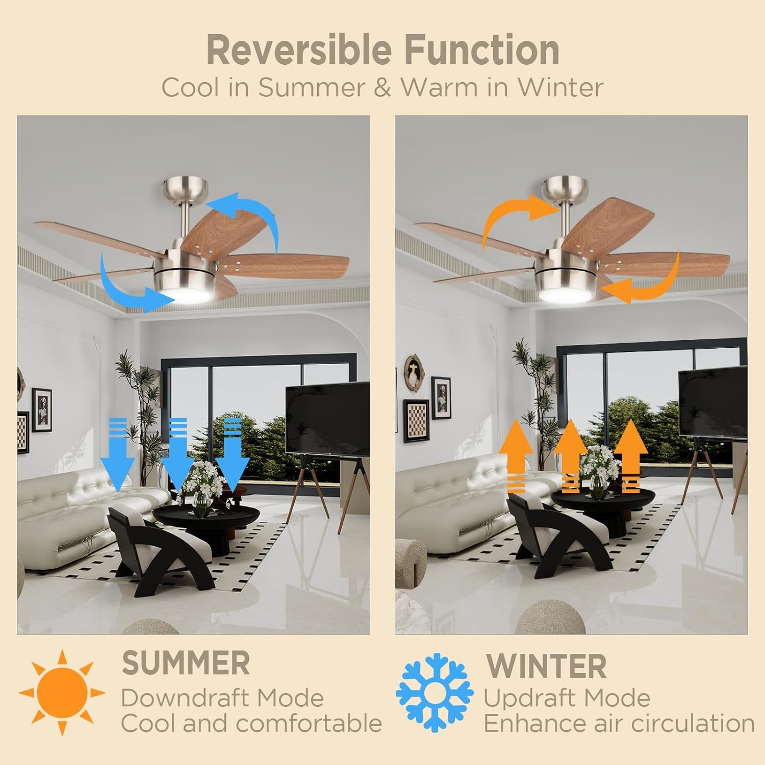 Ceiling Fan 36'' for Small Room: Modern Ceiling Fans with Light Remote Control - Reversible Quiet DC Motor Dimmable with 6 Speeds for Dorm Room Kids Bedroom(Brushed Nickel+Walnut)