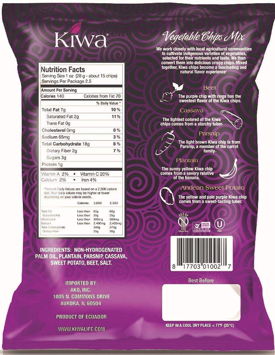 Kiwa Veggie Chips Vegetable Chip Mix of Cassava, Plantain, Beet