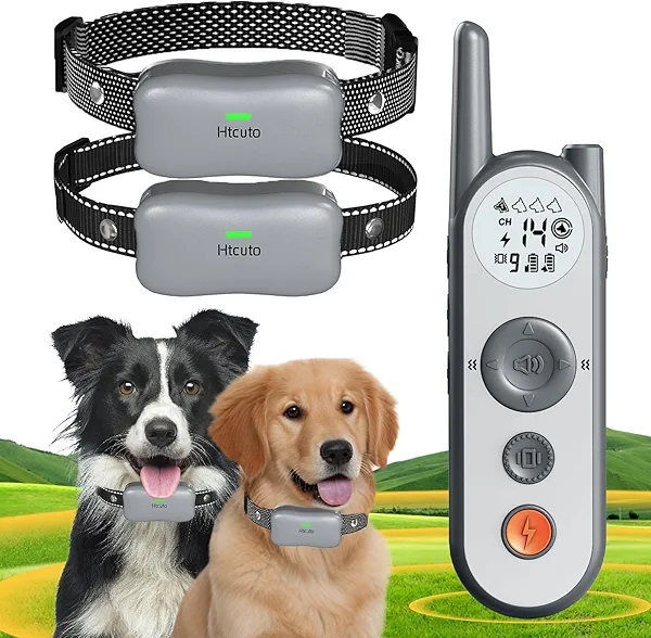 Htcuto Wireless Dog Fence System for 2 Dogs Electric Wireless Fence for Dogs with 2 Collars 856 Acre Outdoor Boundary Portable Safe Pet Containment System Large Medium Dogs Training Collar with Remote