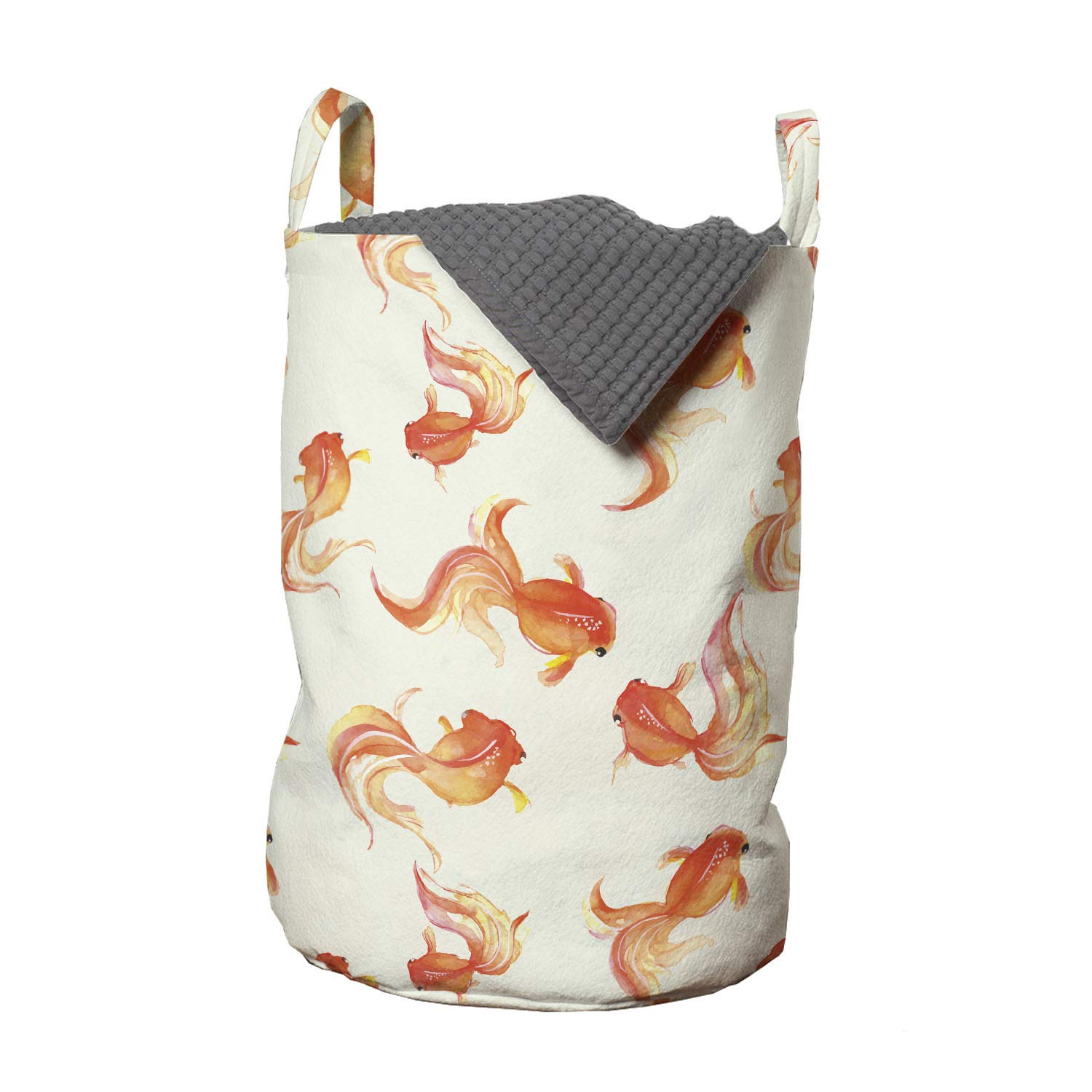 Lunarable Fish Laundry Bag, Goldfish with Bubble Eye Pattern Illustration with Sea Animals Print, Ha
