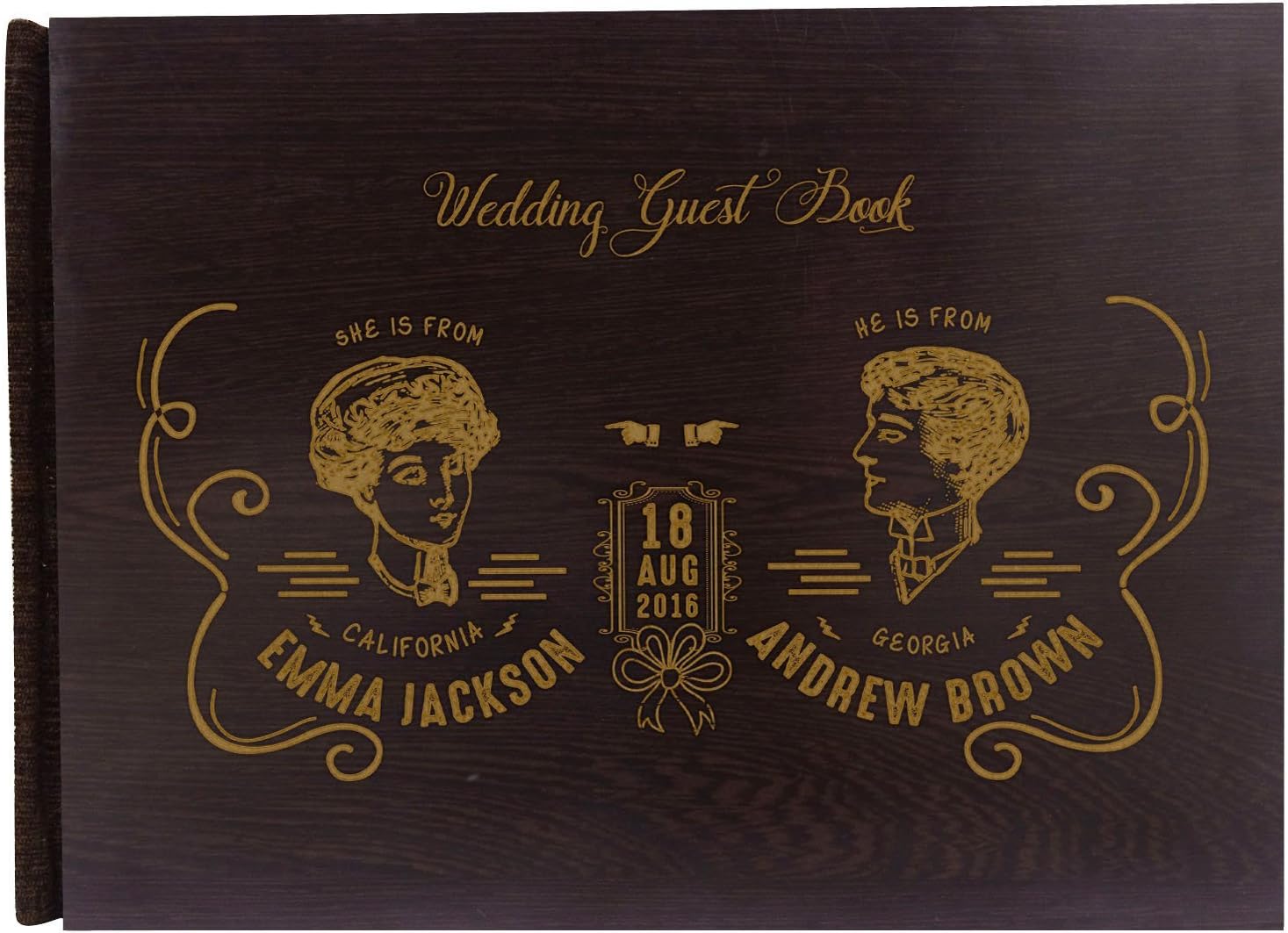 Personalized Name Engraved Wood Wedding Guestbook Bride & Groom Advice Book Rustic Wedding Guest Book - 50 Pages