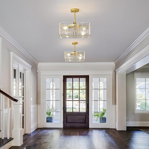 Miniatura 2 de Lámpara de techo semiempotrada de acrílico dorado, lámpara de techo de 4 luces para sala de estar, pasillo, dormitorio, isla de cocina, comedor