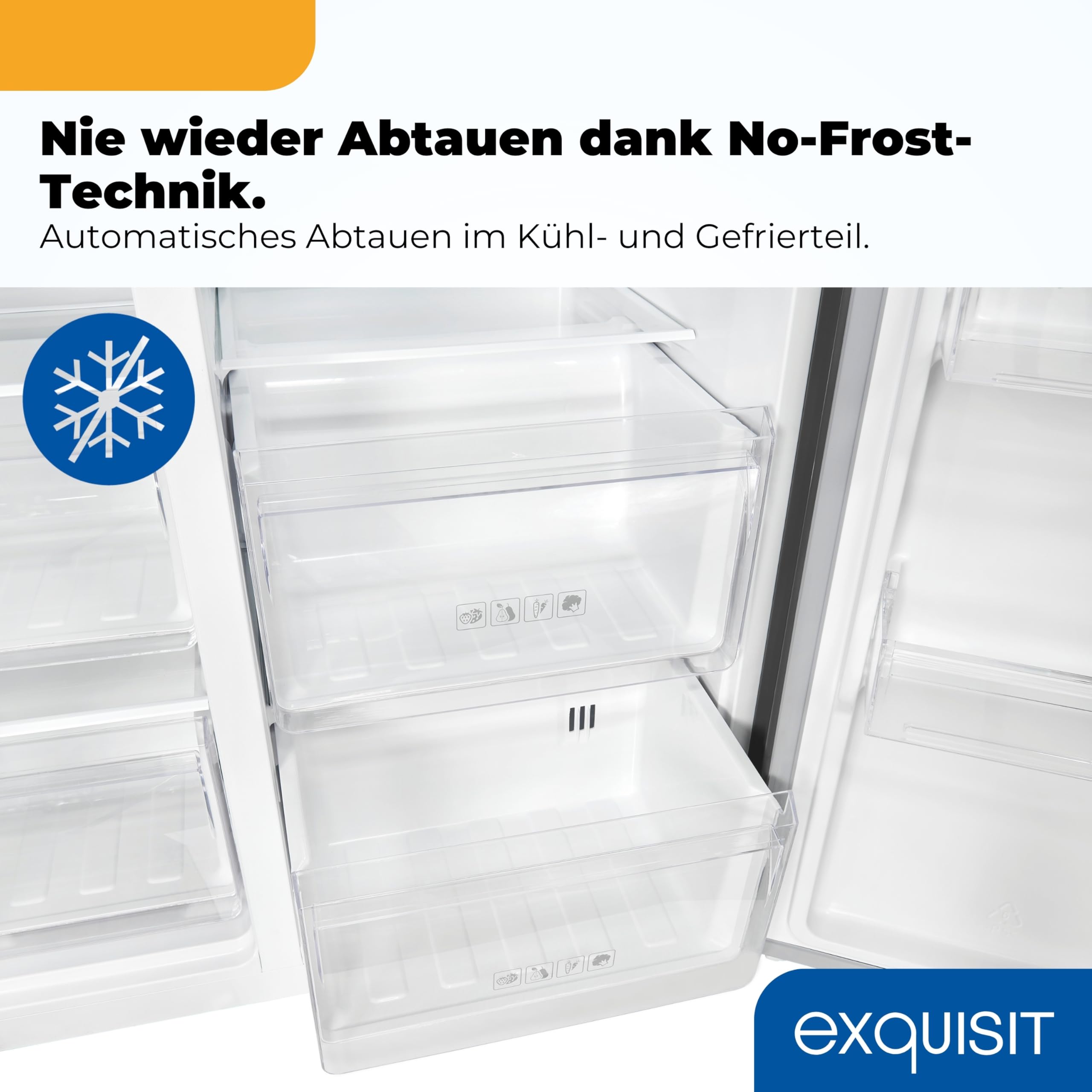 Exquisit Side-by-Side Kühlschrank 513 l, No Frost, Wasserspender | Ice-Maker, Energieklasse E, 39 dB, Inox-Look – 177,5 x 91,0 x 66,0 cm, wechselbarer Türanschlag