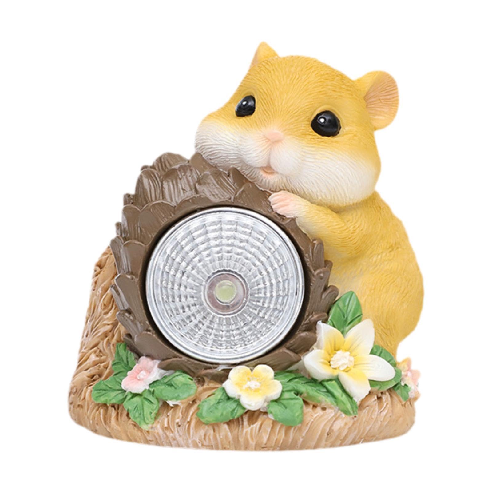 kowaku Garden Statue Garden Outdoor Statue Figurine with Solar Lights Figure Animal Outdoor Gifts for Mum Birthday Ornament Resin Sculpture Decoration for Patio Courtyard, Hamster