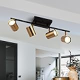 KSANA 4 Light LED Track Lighting Kit, Ceiling Spot Lighting with Adjustable Light Heads, Black and Gold Kitchen Track Lighting, Mid-Century Modern Close to Ceiling Lighting Fixtures (GU10 Socket)