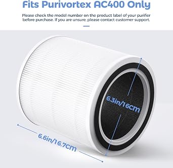 Purivortex AC400 Air Purifiers Multi-Effect HEPA Replacement Filter, 3-in-1 Filter, White