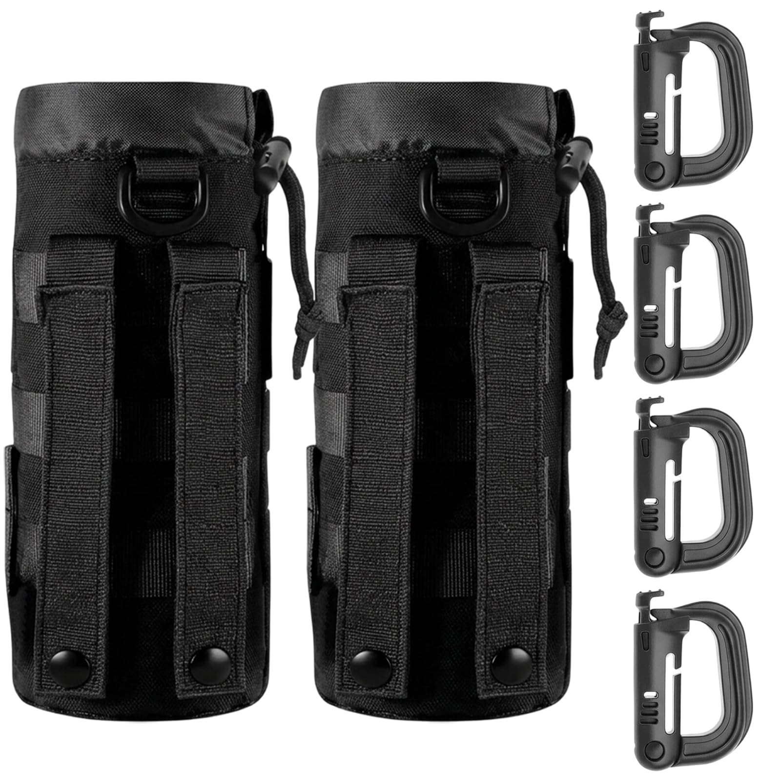 2Pcs Water Bottle Holder, Water Bottle Pouch with Drawstring, Water Bottle Holder for Backpack, Portable Water Pouch with 4 Carabiners for Outdoor Camping Hiking Cycling