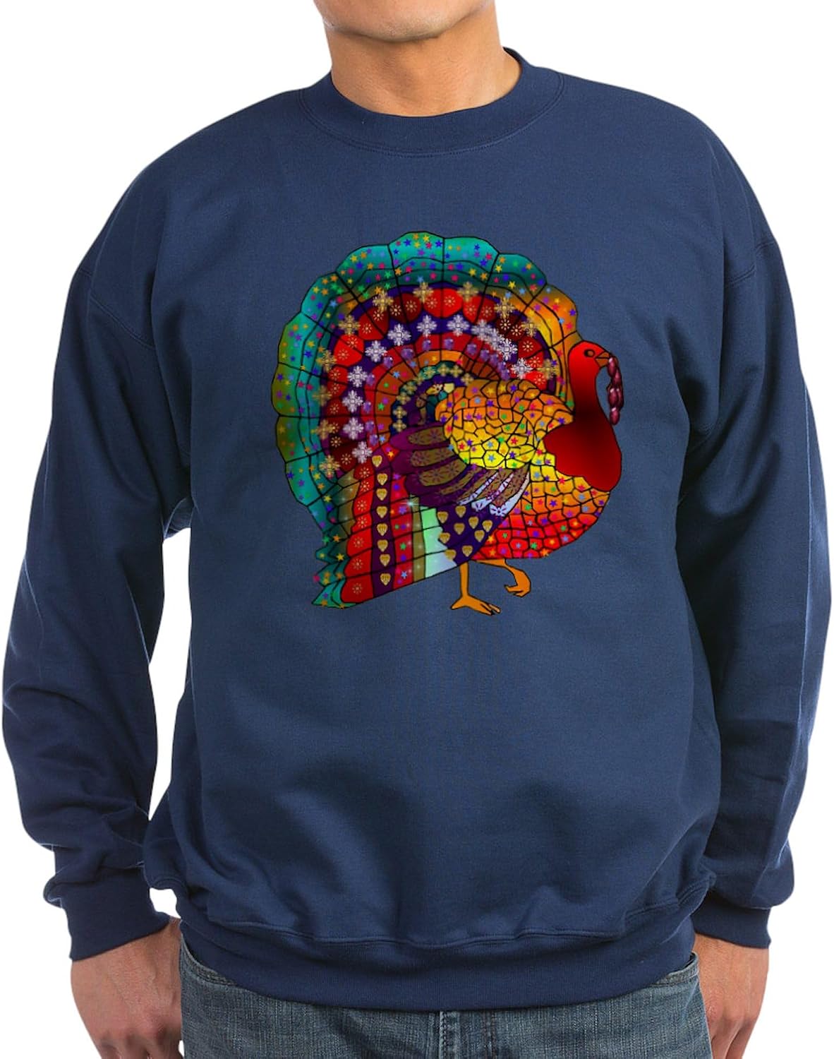 CafePress Thanksgiving Jeweled Turkey Sweatshirt (Dark) Classic Crew Neck Light Sweatshirt