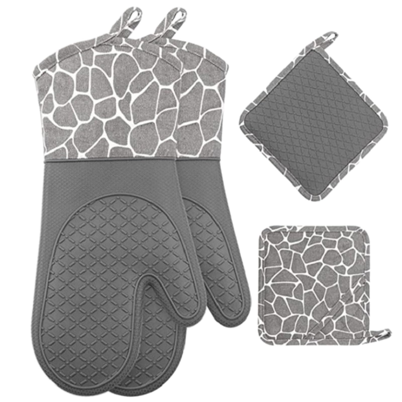 MALSSE Professional Silicone Oven Mitts Easy to Clean Mitts BBQ Mitt Baking Gloves for Kitchen Tasks Baking Tools