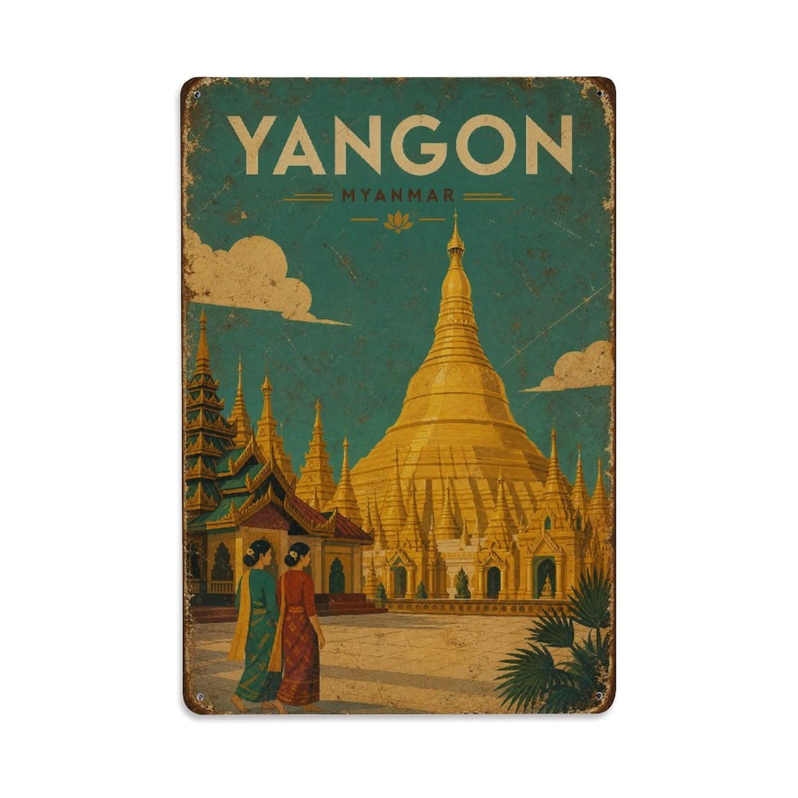 Gead 8X12inch Style Retro Travel Myanmar Yangon Metal Tin Sign