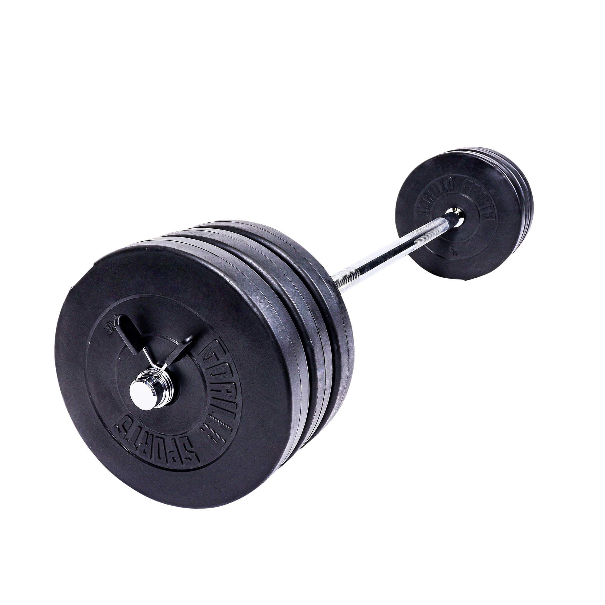 GORILLA SPORTS® Langhantel Set 38 kg - inkl. Hantelscheiben 30kg (6x5 kg), 30mm Langhantelstange 120cm, mit 2 Federverschlüsse, Verchromt, Kunststoff - Hantelset, Langhantelset, Langhanteln, Gewichte