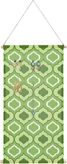 Hanging Earrings Organizer Moroccan Pattern Jewelry Holder Green Geometric Trellis Eearring Storage Display Jewelry Organizer for Wall Door