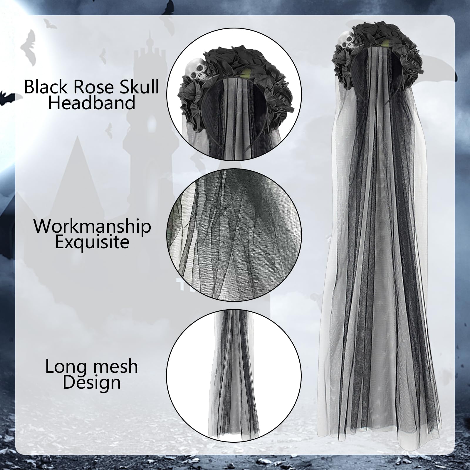 Costume di Halloween da donna, Dia De Los Muertos, cerchietto per capelli con velo, giorno del costume morto, per Halloween, per carnevale