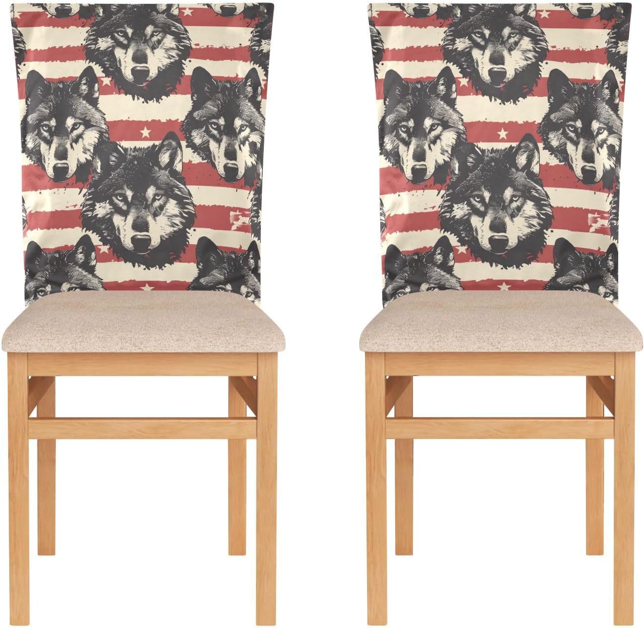 ALAZA Wolves and Stripes Chair Back Cover Set of 6, Washable Reusable Removable Chair Slipcovers Decorative Chair Cover for Home Kitchen Wedding Party