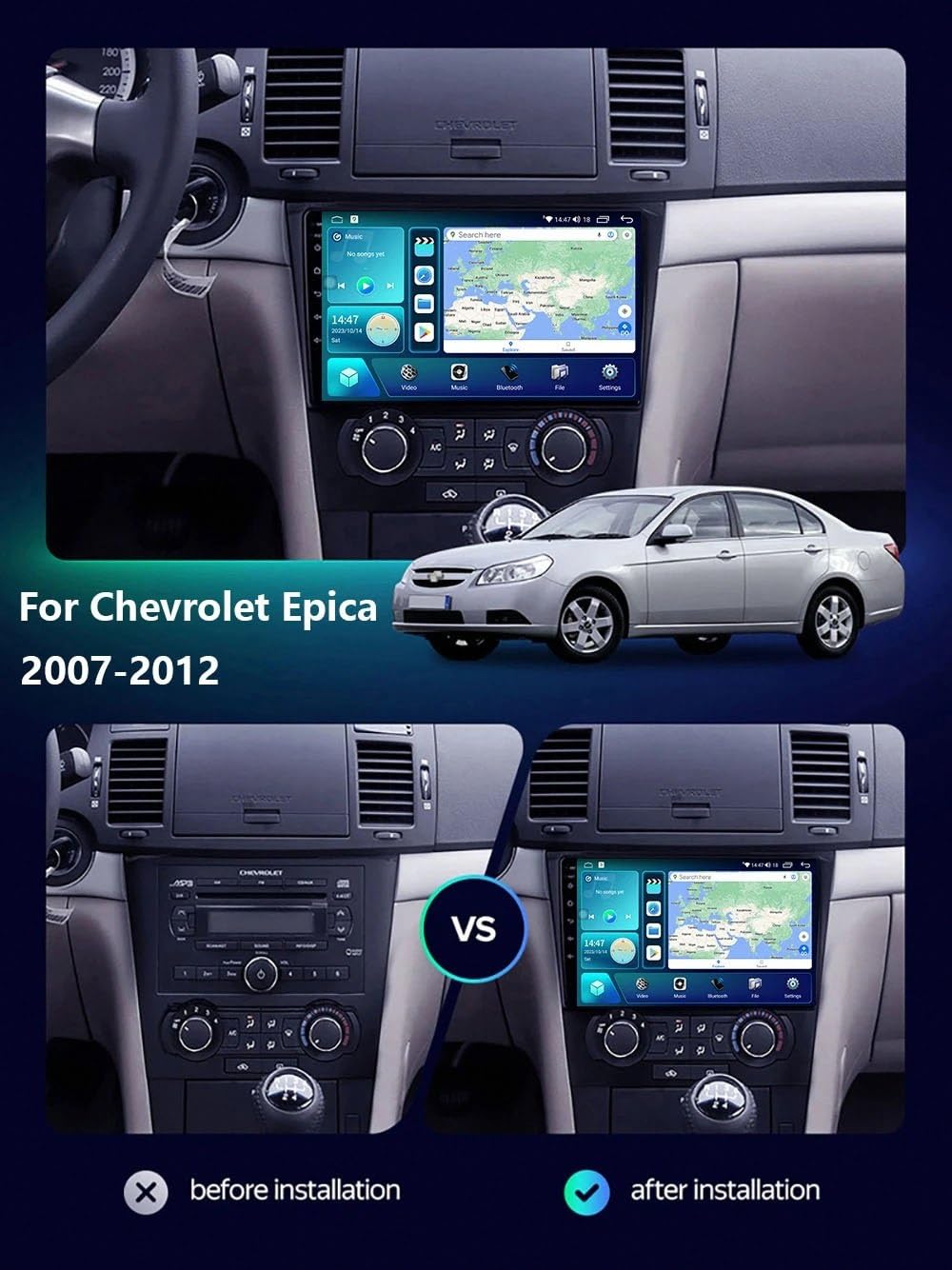 Autoradio Gps Navigation 2 Din per Chevrolet Epica 2007-2012 Wireless Carplay Android Auto Stereo Auto Bluetooth Ips con Pantalla Táctil con Gps, 4 Nucleo 1G+32G