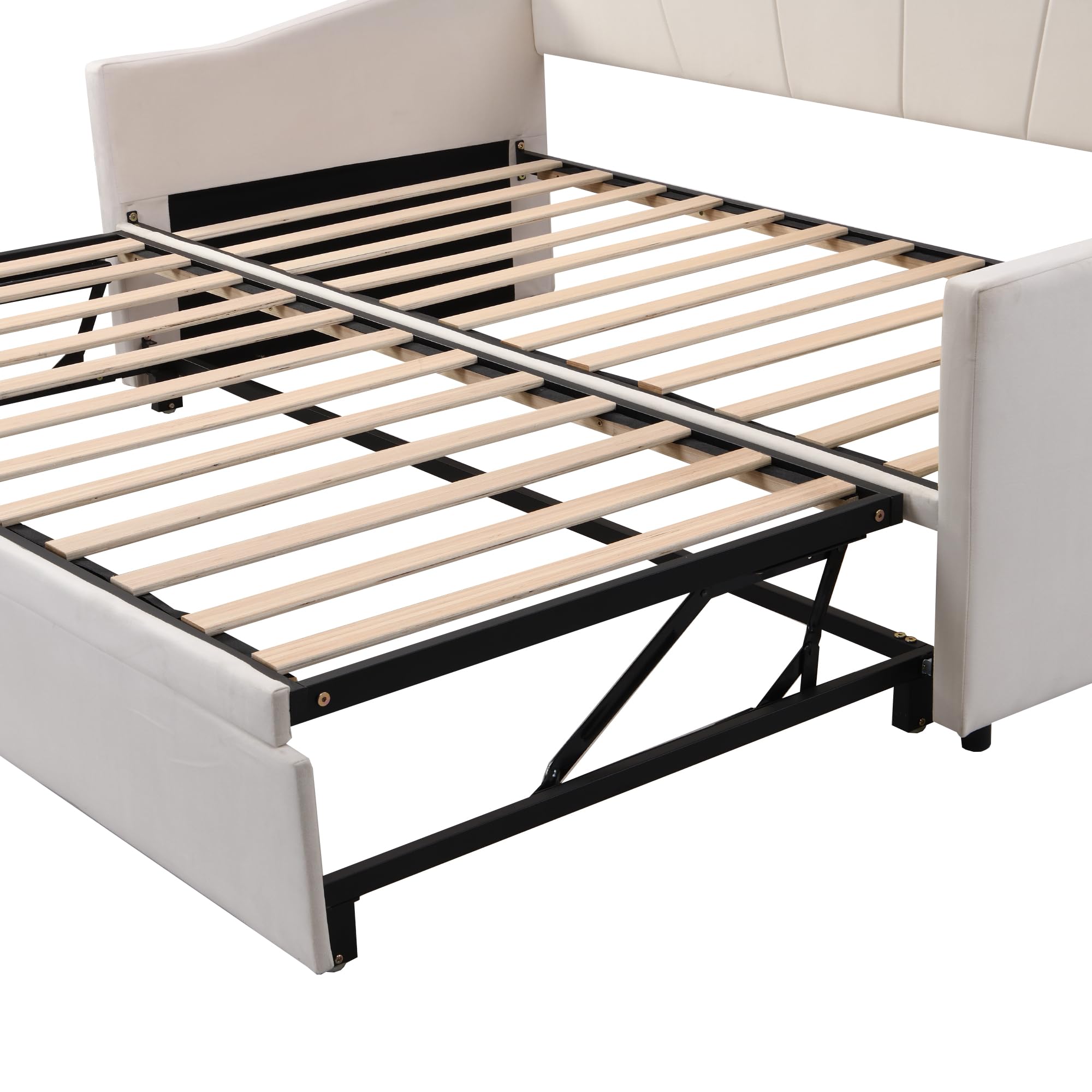 Letto imbottito, divano letto allungabile con rete a doghe, letto multifunzione in tessuto di velluto delicato sulla pelle, 90/180 x 200 cm (beige)