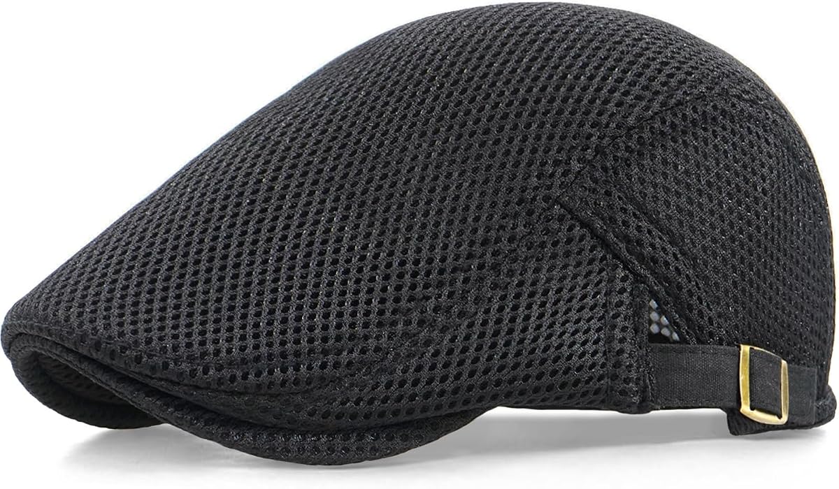 Xinveen Men's Mesh Cap Breathable Summer Newsboy Hat Adjustable Beret Ivy Cap Irish Cabbie Driving Hunting Hats