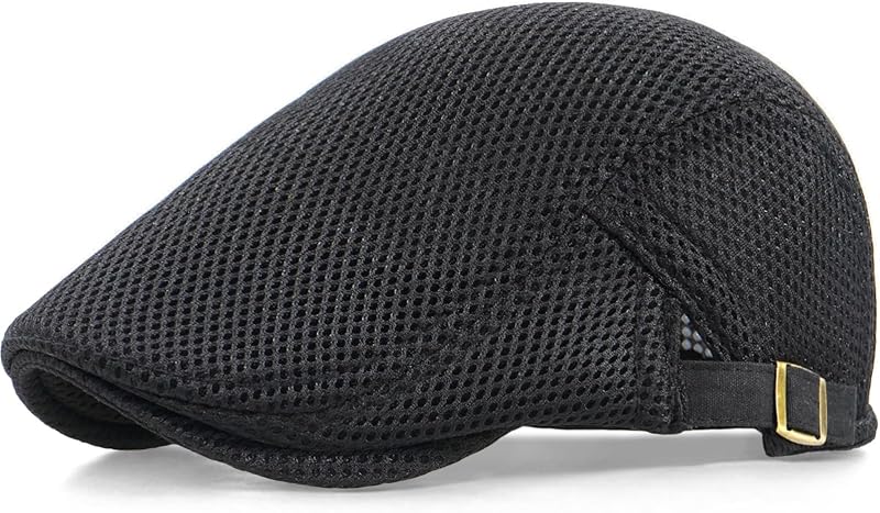 Xinveen Men's Mesh Cap Breathable Summer Newsboy Hat Adjustable Beret Ivy Cap Irish Cabbie Driving Hunting Hats