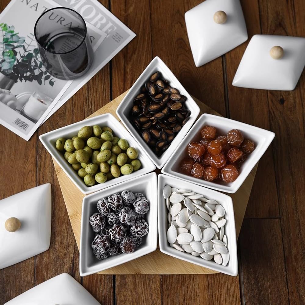 Ceramiczne podzielone naczynia do serwowania, porcelanowa taca na przystawki, 5 wyjmowanych misek na przekąski, idealne do przekąsek, przystawek, owoców, cukierków, chipsów i dipów