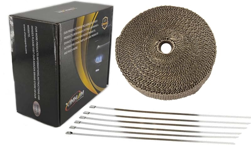 Manta térmica para escapamento XINHAN AUTO PARTS em fibra de titânio 2,54 cm x 7,62 m – Kit com abraçadeiras e luvas