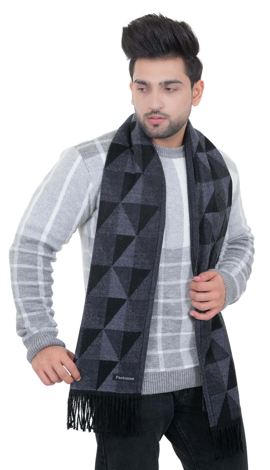 AMOLDO Unisex, warm und weich, Winter, Wolle, Acryl, bedruckt, Muffler, Schal für Damen und Herren (geometrisches Muster)
