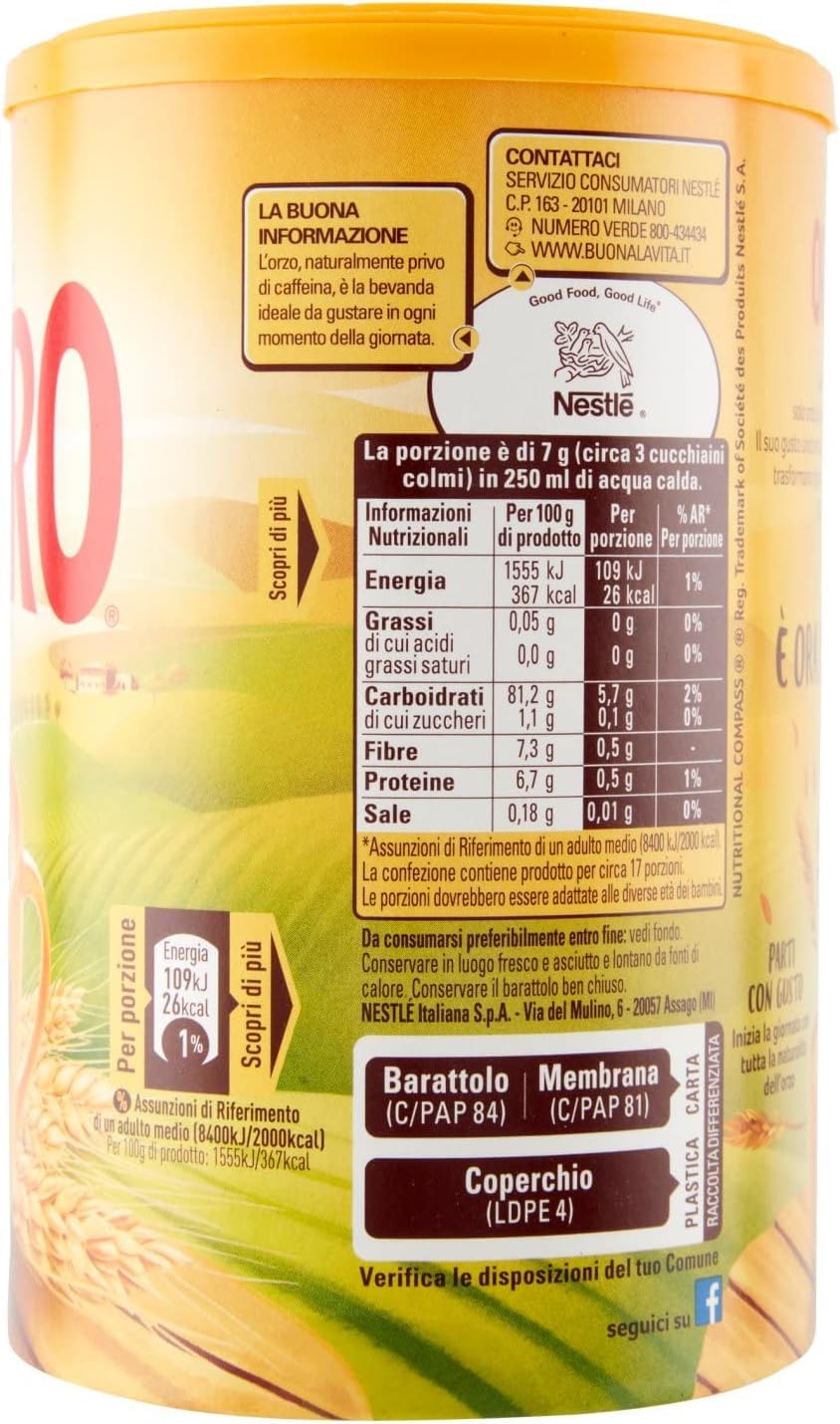 Italian Gourmet Orzoro Orge Soluble – Lot 12 x 120 g Boisson instantanée d’orge, alternative au café sans caféine, goût malté doux, se dissout rapidement, petit-déjeuner + Italian Gourmet polpa