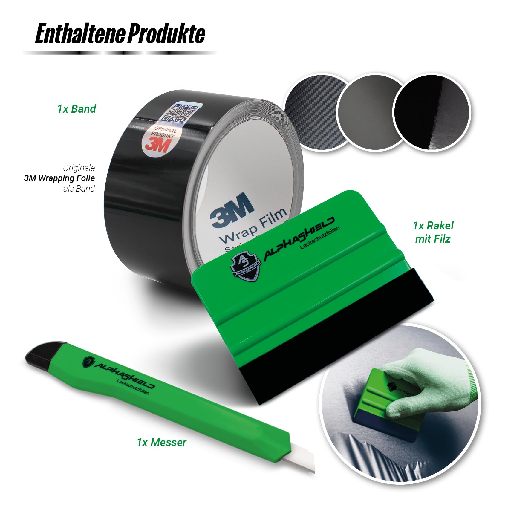 Strisce decorative 3M 2080, larghezza 50 mm, con spatola e coltello, pellicola adesiva per auto, moto, strisce decorative autoadesive, resistenti alle intemperie (nero lucido, lunghezza 10