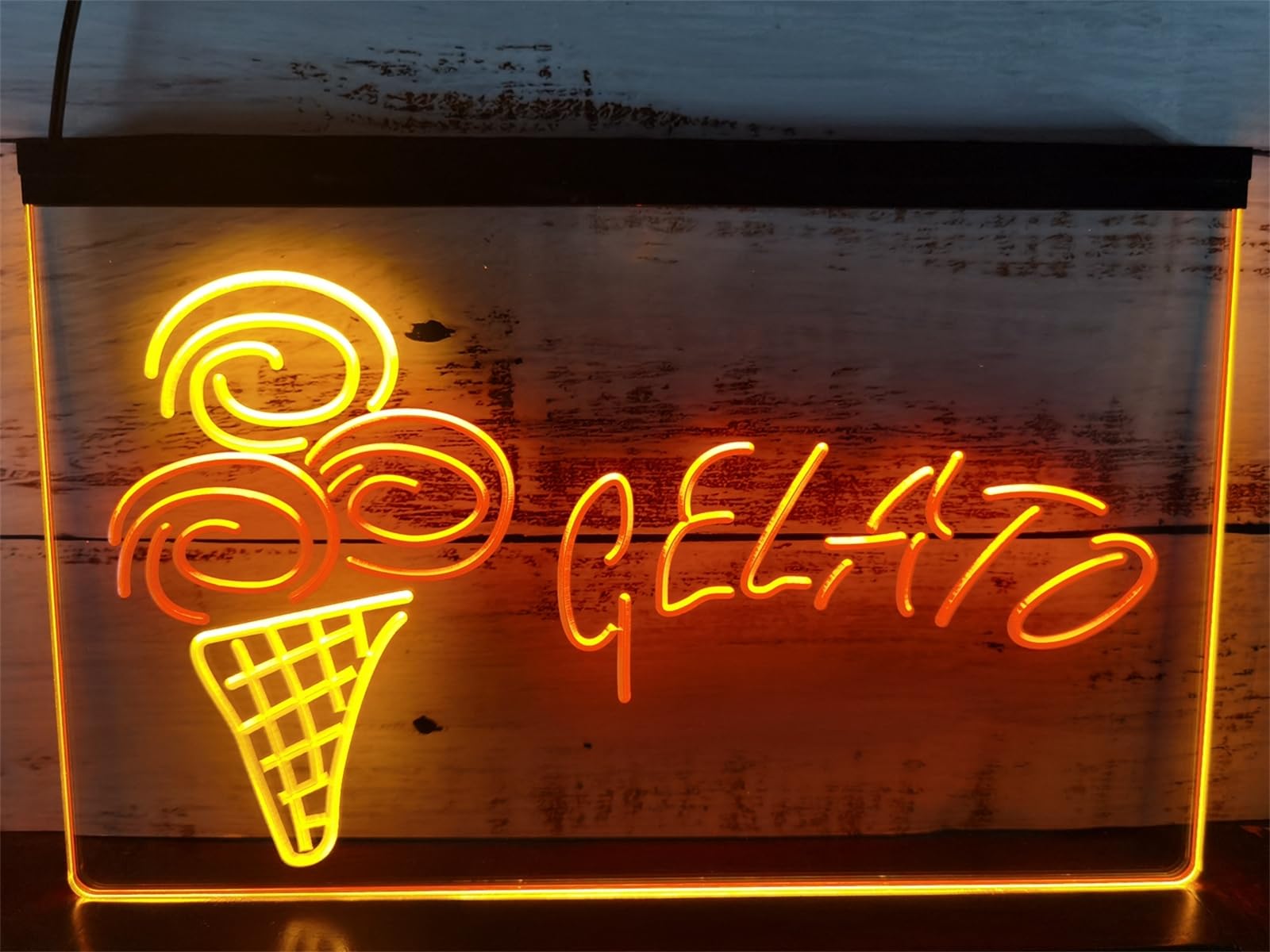 REWIS Gelato LED Neon Signs, USB Powerd 3-Level Dimming Neon Lights, for Ice Cream Shop Ads Decor,Red Yellow,40x30cm