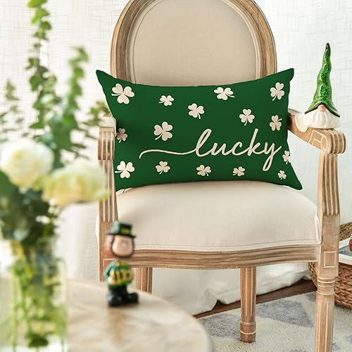 Miniatura 2 de AVOIN colorlife Funda de almohada de trébol de la suerte del día de San Patricio 12 x 20 pulgadas decoración de funda de cojín verde trébol para sofá