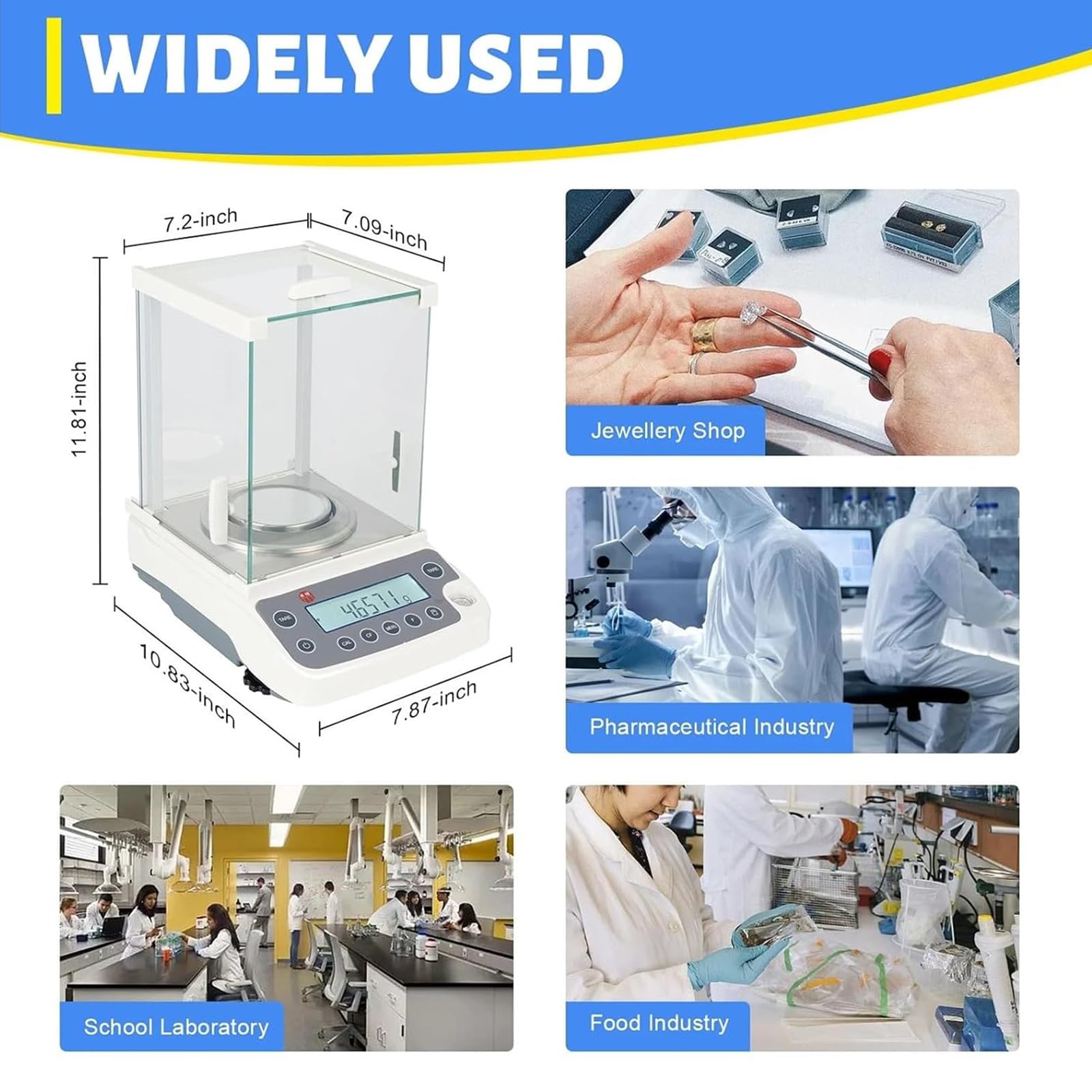 Waga analityczna 0,1 mg, waga laboratoryjna 120 g/0,01 mg, z ochroną przed wiatrem, misa ważąca ze stali nierdzewnej, 13 jednostek, funkcja tarowania i liczenia, USB i Rs232, fabrycznie