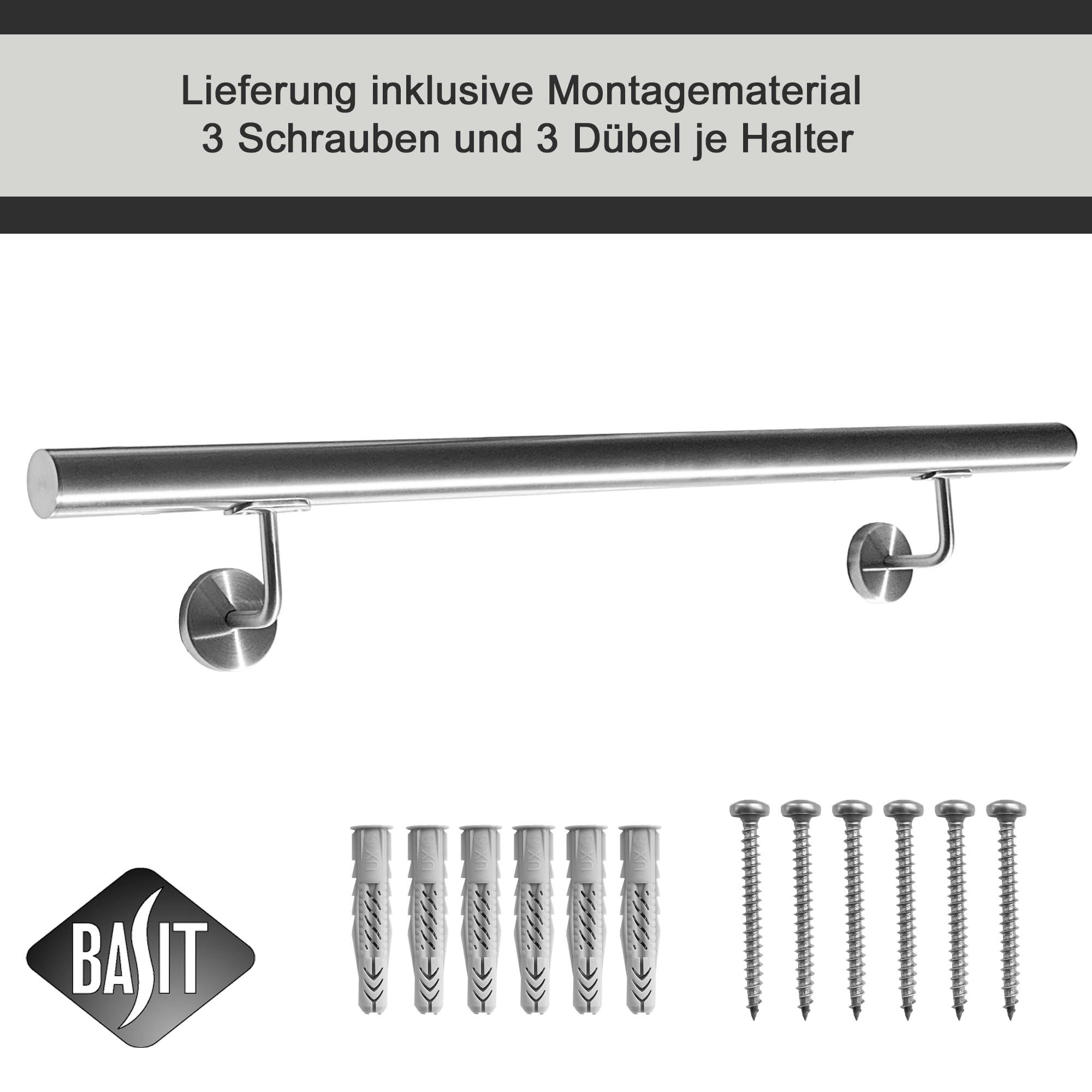 BASIT Edelstahl Handlauf Ø42,4x2mm V2A K240 Geländer 100 cm Treppengeländer
