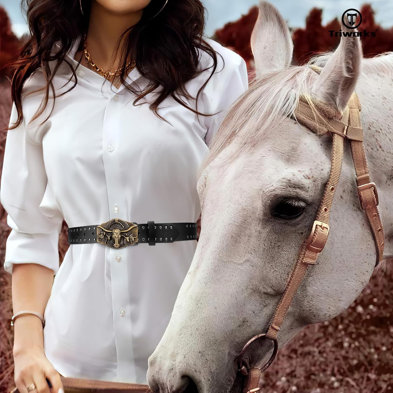 TRIWORKS Western Cowboy Leather Belt for Men Women Cowgirl Western Belt for Jeans - Image 5