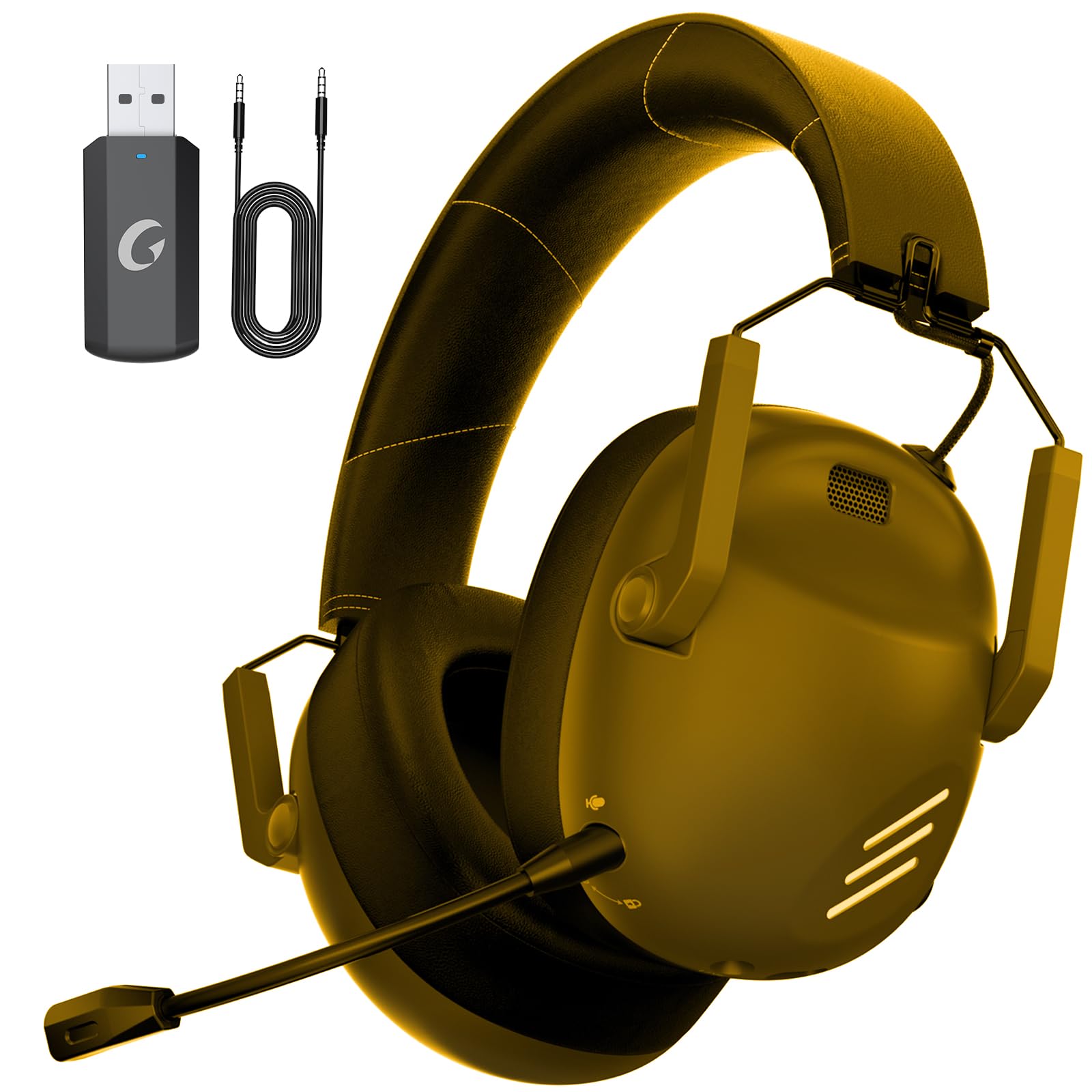 Wireless Gaming Headset for PS5, PS4, PC, NES, Bluetooth 5.3 Gaming Headsets Wireless with Noise Canceling Microphone, Gamer Headphones for Nintendo Switch, 50H Battery - Yellow