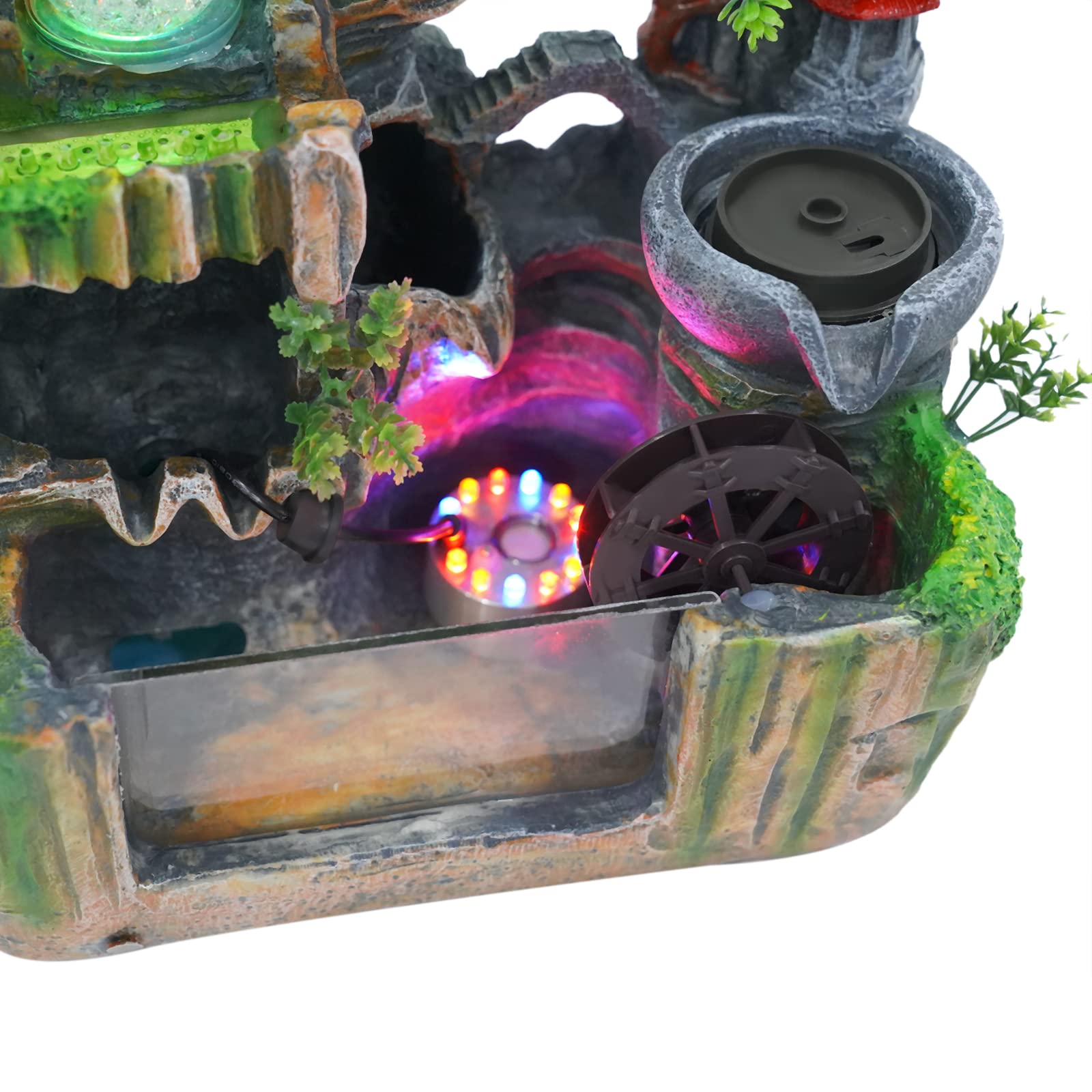 Fontaine d'intérieur avec éclairage LED et brouillard, 30 x 18 x 33 cm, fontaine de table, cascade, aquarium, résine, fontaine d'intérieur