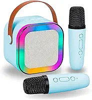 Karaoke Infantil Portátil com 2 Microfones Recarregável e Modos de Voz Divertidos - Diversão Musical para Crianças! (Azul)